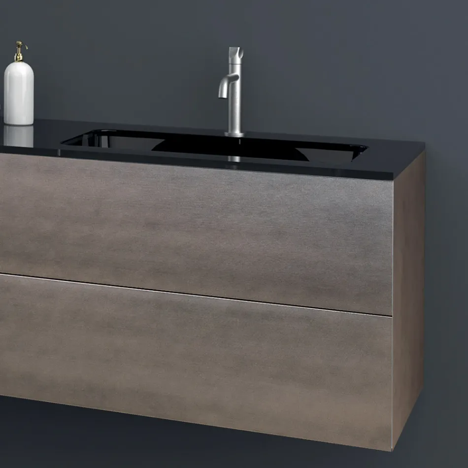 Composition 2 Suspended Bathroom Furniture in Platinum Lacquered Mdf 120 cm - Renga Viadurini