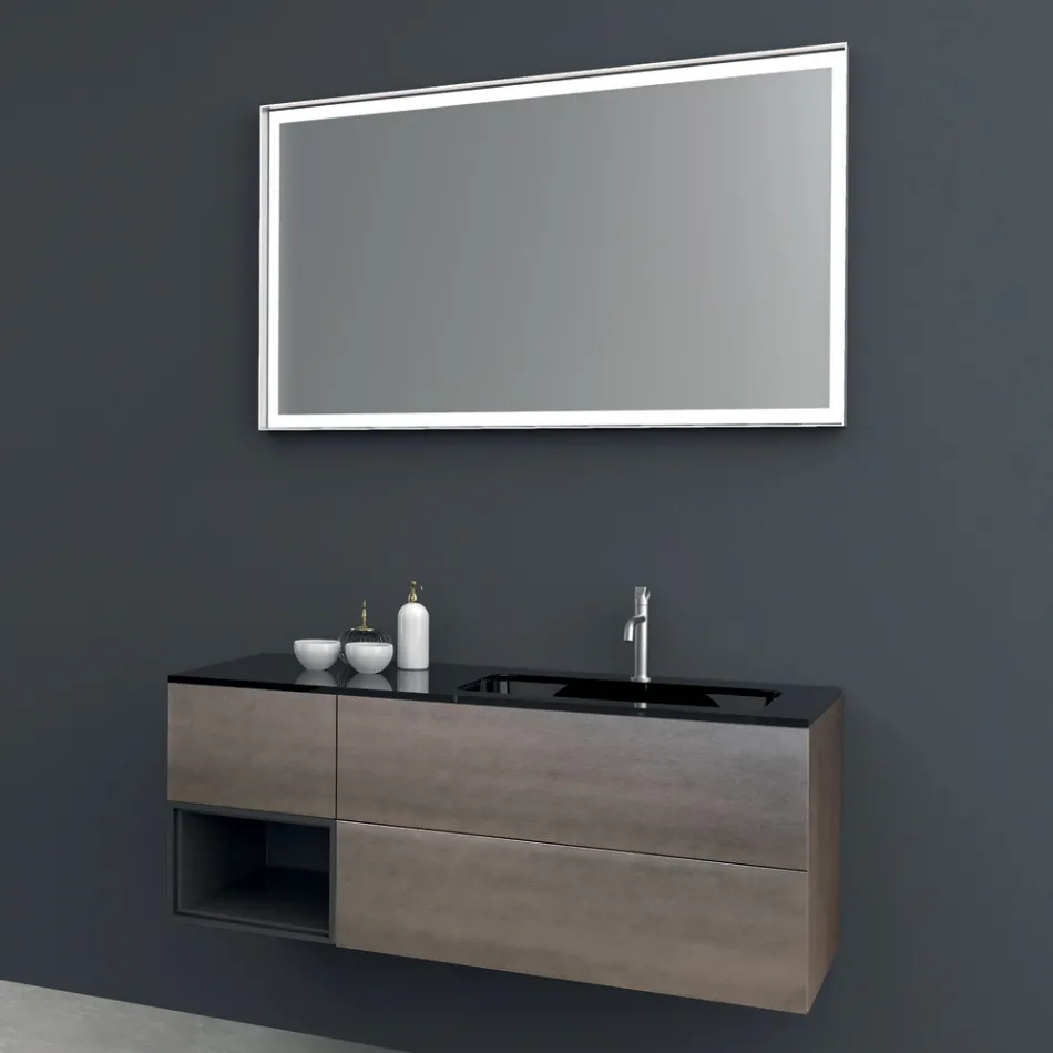 Composition 2 Suspended Bathroom Furniture in Platinum Lacquered Mdf 120 cm - Renga Viadurini