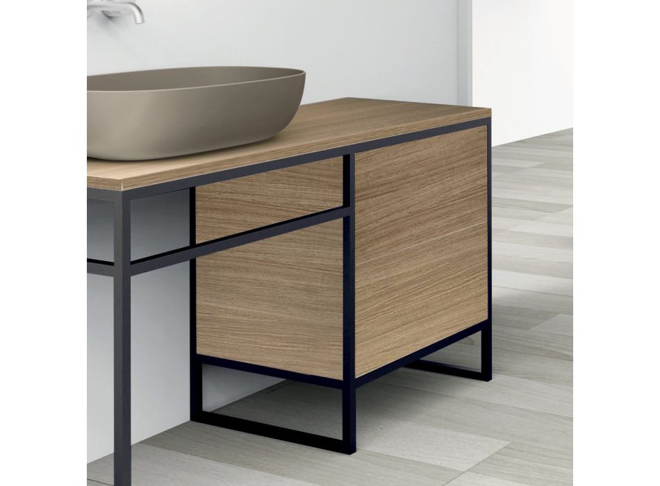 Composition 3 Bathroom Furniture in Metal and Ecolegno Luxury Oak - Cizco Viadurini