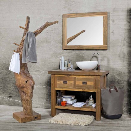 Composition 3 Bathroom Furniture in Teak Wood with Resin Washbasin - Essence Viadurini