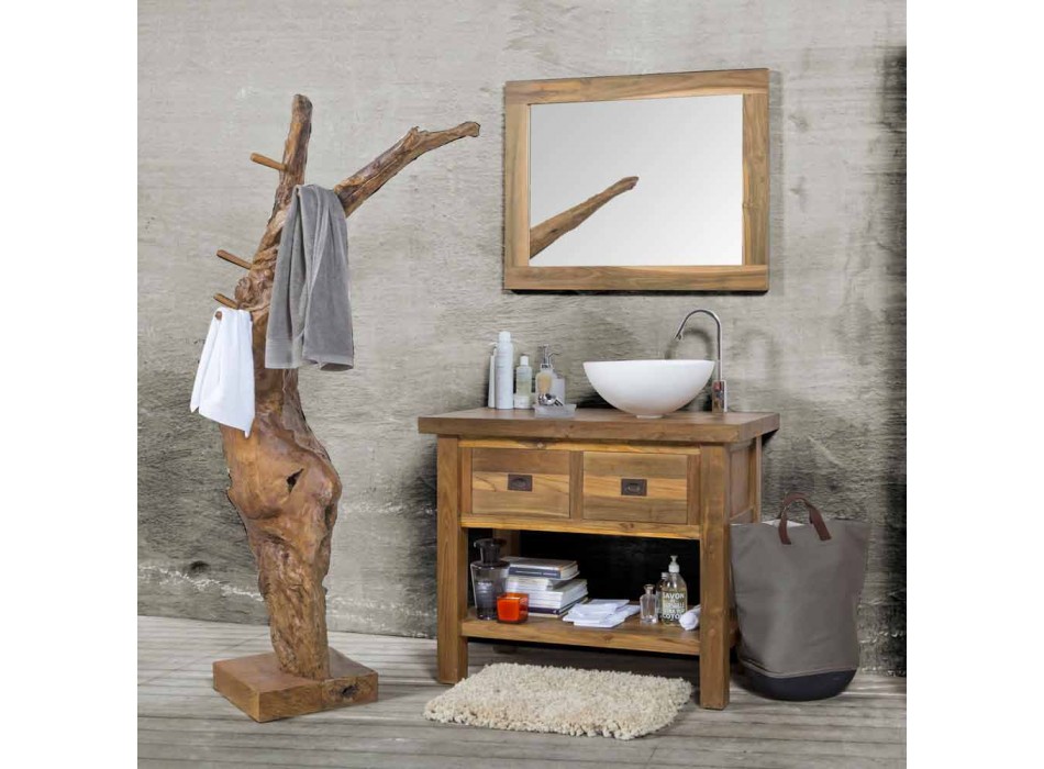 Composition 3 Bathroom Furniture in Teak Wood with Resin Washbasin - Essence Viadurini