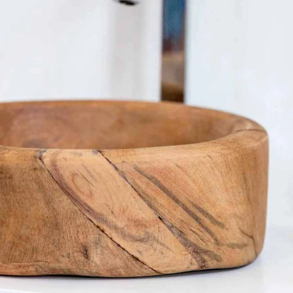 Composition 3 Bathroom Furniture in Teak Wood and Hi Macs® - Talc Viadurini