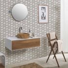 Composition 3 Bathroom Furniture in Teak Wood and Hi Macs® - Talc Viadurini