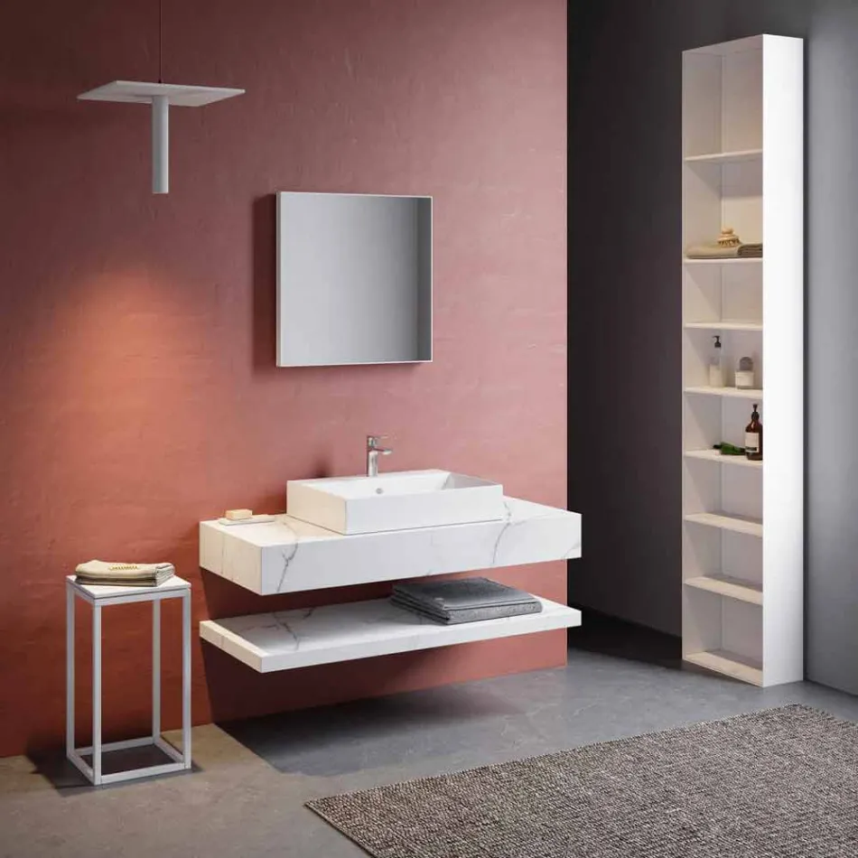 Composition 3 Suspended Bathroom Furniture in Porcelain Stoneware 4 Finishes - Rambina Viadurini