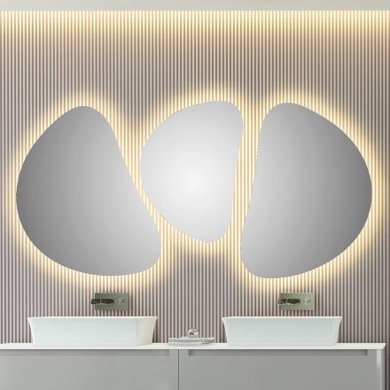 Composition 3 Wall Mirrors with LED Lighting Made in Italy - Fagiolao Viadurini