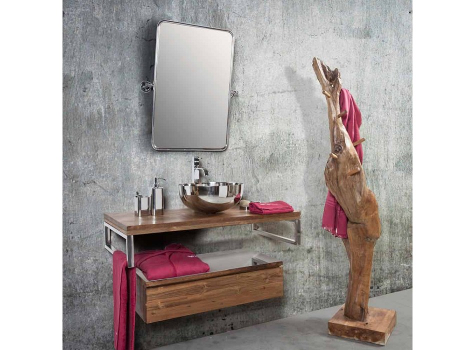 Composition 4 Bathroom Furniture in Teak Wood and Chromed Steel - Beatles Viadurini