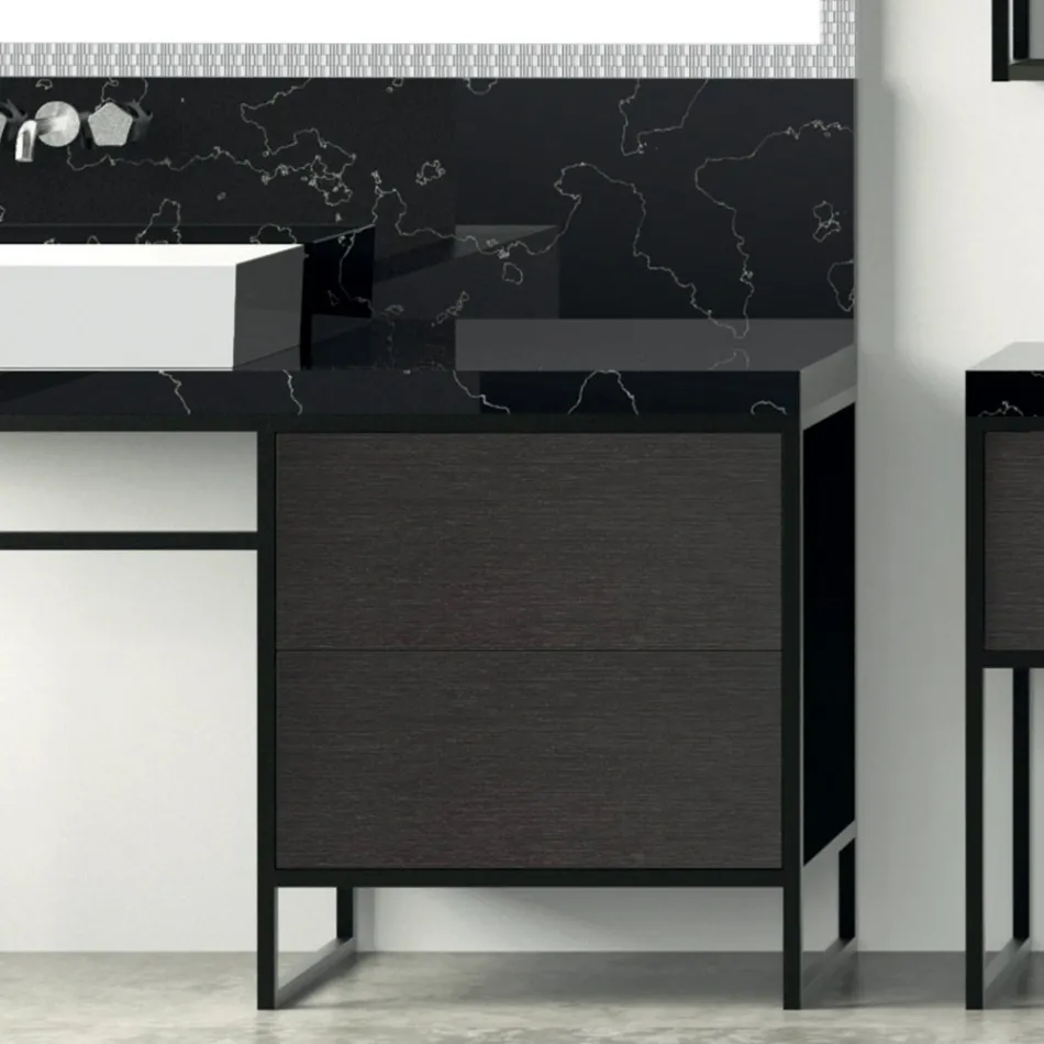 Composition 5 Free-standing bathroom furniture in Ecolegno Length 130 + 70 cm - Cizco Viadurini