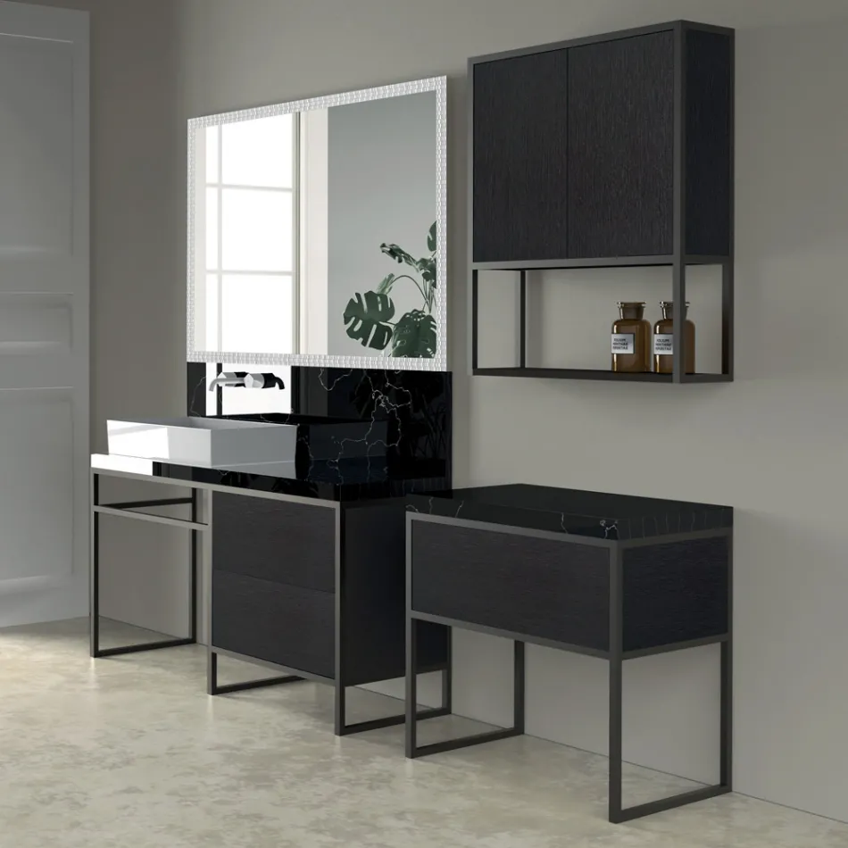 Composition 5 Free-standing bathroom furniture in Ecolegno Length 130 + 70 cm - Cizco Viadurini