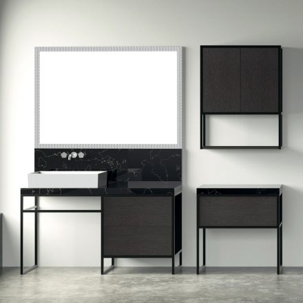 Composition 5 Free-standing bathroom furniture in Ecolegno Length 130 + 70 cm - Cizco Viadurini