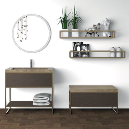 Composition 5 Free Standing Bathroom Furniture in Metal, Ecolegno and Luxury Stoneware - Cizco Viadurini