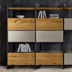 Wall composition in Mdf and oak-plated blockboard Made in Italy - Marit Viadurini