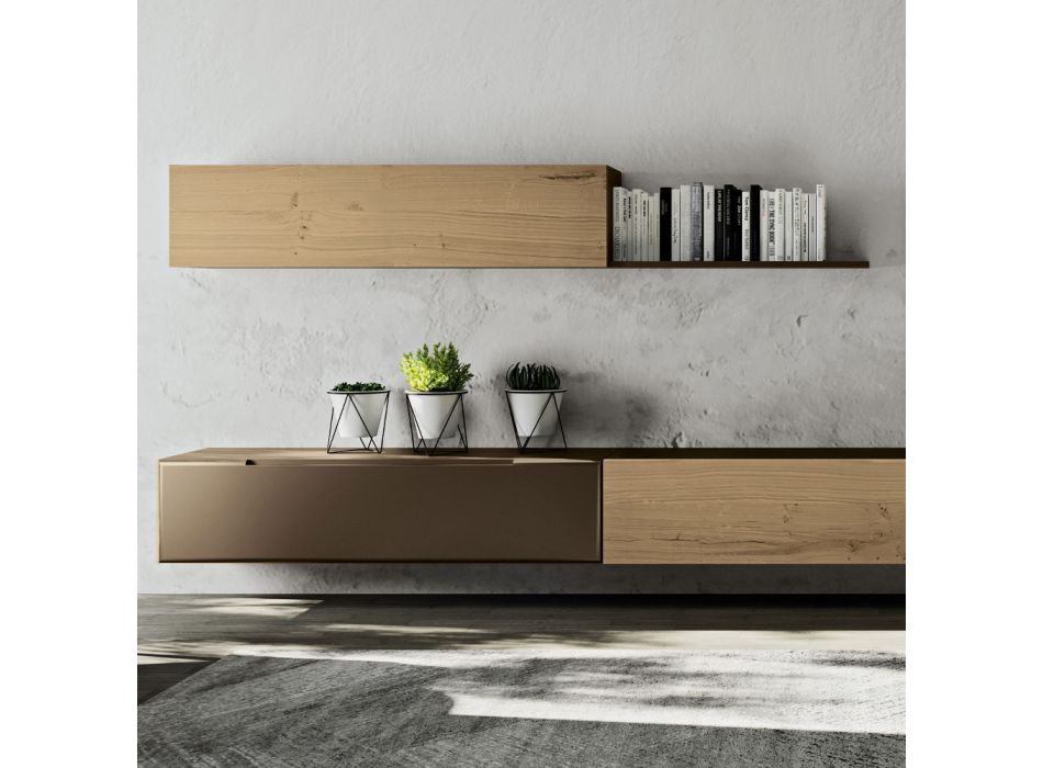 Modern Wall Composition in Nordic Knotted Oak and Iron Finish - Iselin Viadurini