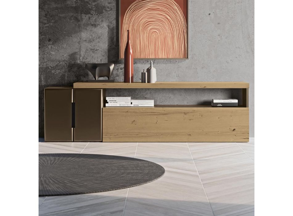 Modern Wall Composition in Nordic Knotted Oak and Iron Finish - Siri Viadurini