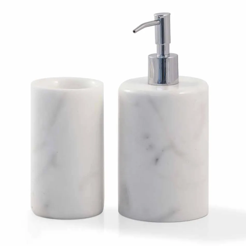 Composition Bathroom Accessories in White Carrara Marble Made in Italy - Tuono Viadurini