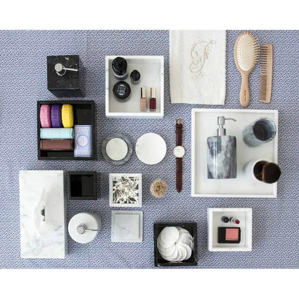 Composition Bathroom Accessories in White Carrara Marble Made in Italy - Tuono Viadurini