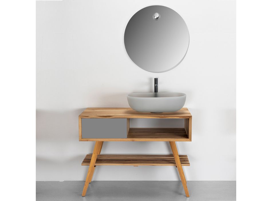 Gray Bathroom Furniture Composition with Mirror and Ground Cabinet - Sylviane