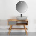 Bathroom Furniture Composition with Round Mirror and Ground Cabinet - Sylviane