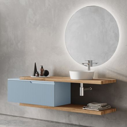 Tiffany Blue and Oak Bathroom Composition with Mirror Made in Italy - Ermes Viadurini