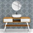 White Bathroom Composition with Ground Support and Design Accessories - Georges Viadurini