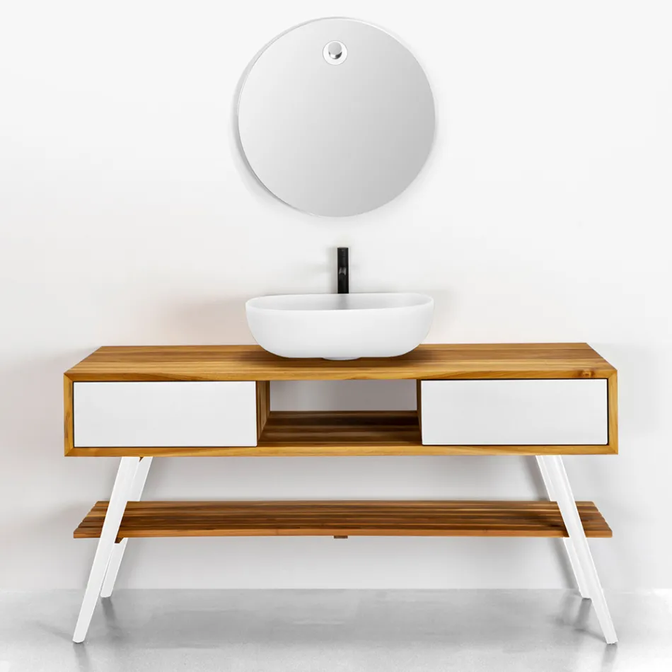 White Bathroom Composition with Ground Support and Design Accessories - Georges Viadurini