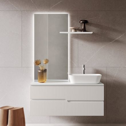 White Bathroom Composition with Mirror and Shelf Made in Italy - Ares Viadurini
