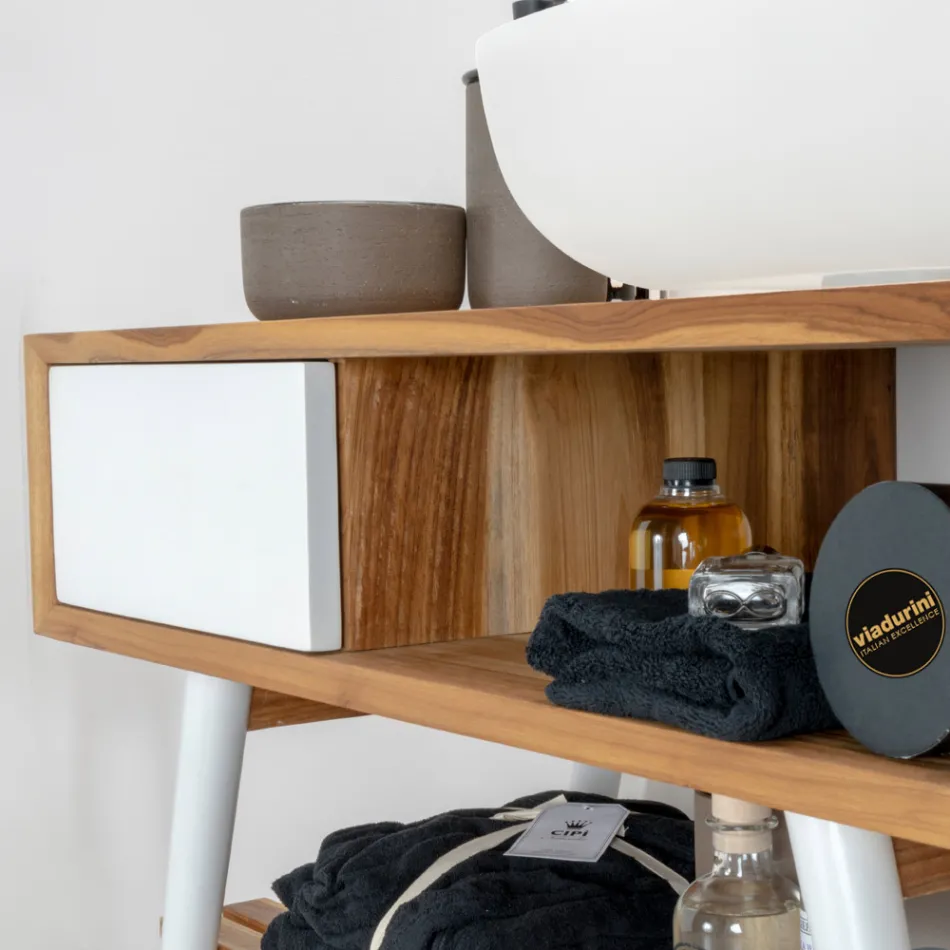 White Bathroom Composition with Cabinet, Mirror and Accessories - Sylviane Viadurini