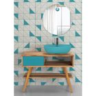 Blue Bathroom Composition with Teak Floor Cabinet and Accessories - Sylviane Viadurini