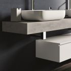 Concrete Color and Matt White Bathroom Composition with Washbasin, Mirror and Base - Palom Viadurini