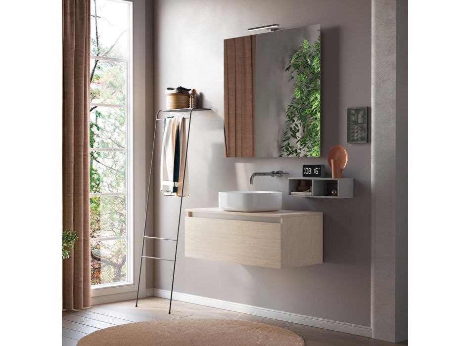 Bathroom Composition Complete with Washbasin, Mirror and Base Made in Italy - Dream Viadurini