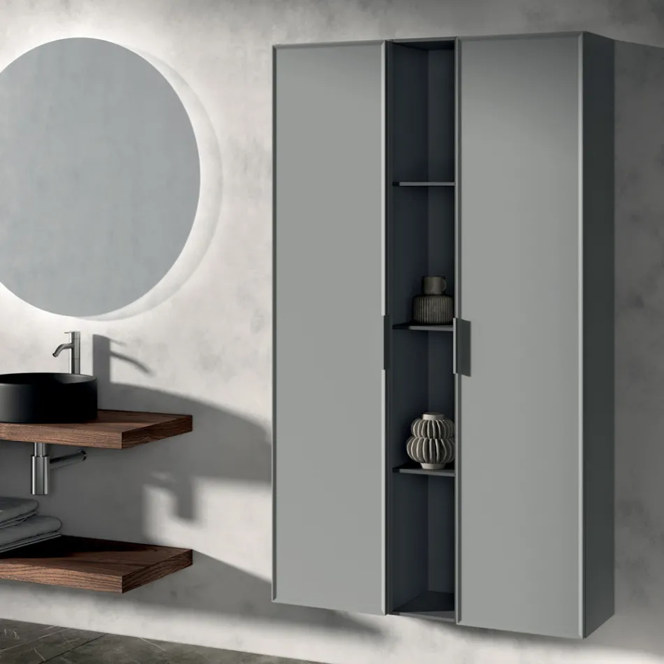 Bathroom Composition Including 1 Base with 1 Drawer, Sink and 2 Columns - Orione Viadurini
