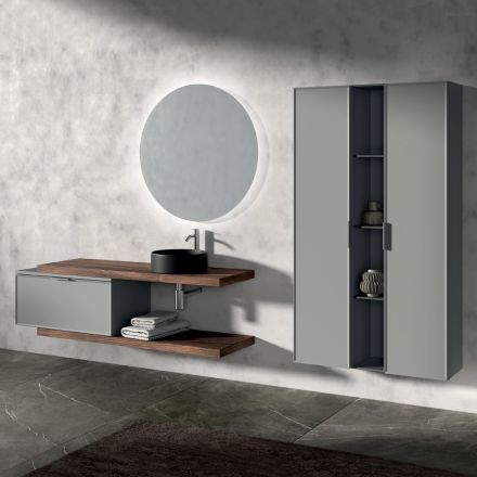 Bathroom Composition Including 1 Base with 1 Drawer, Sink and 2 Columns - Orione Viadurini