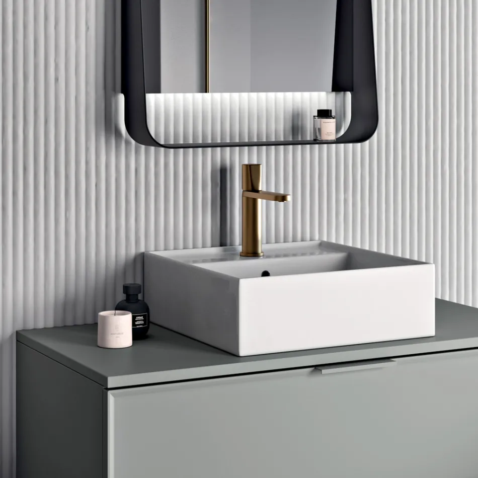 Bathroom Composition Including 1 Base with 2 Drawers, Sink and LED Mirror - Orione Viadurini