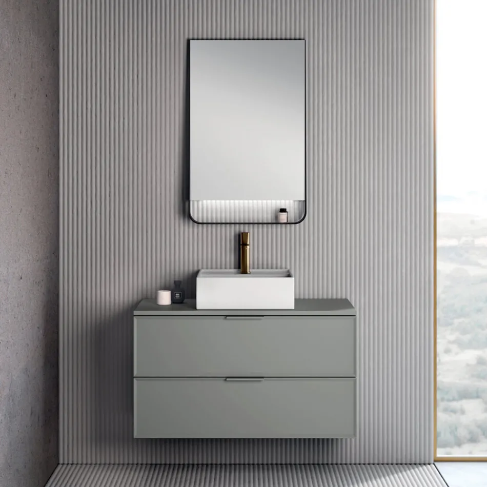 Bathroom Composition Including 1 Base with 2 Drawers, Sink and LED Mirror - Orione Viadurini