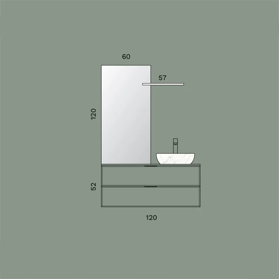 Bathroom Composition Including 1 Base with 2 Drawers, Sink and Mirror - Orione Viadurini