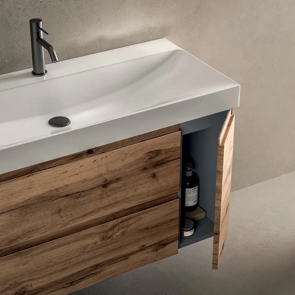 Bathroom Composition Including Base with 2 Drawers and 1 Oak Door - Titan Viadurini