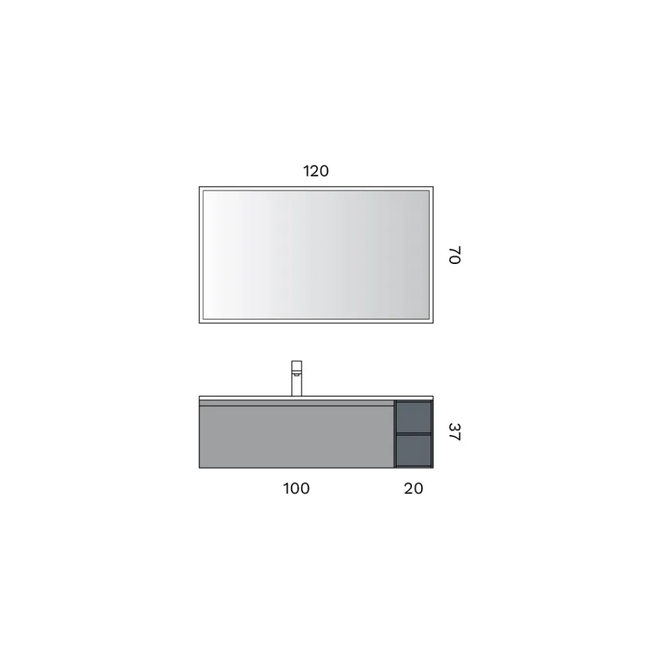 Bathroom Composition with 1 Base with 1 Drawer and Open Compartment and Mirror - Titan Viadurini