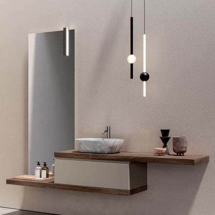 Bathroom Composition with 1 Drawer, 2 Oak Shelves, Sink and Mirror - Titan Viadurini