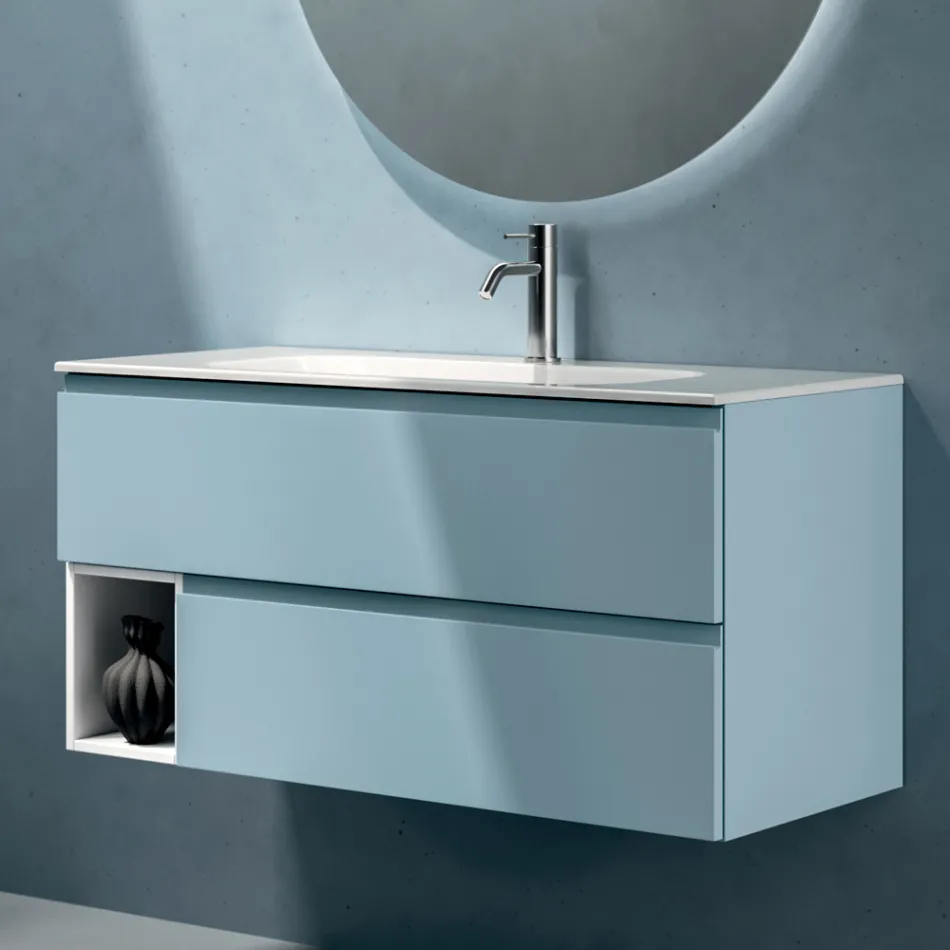 Bathroom Composition with 2 Drawers, 1 Open Compartment and Mirror - Titan Viadurini