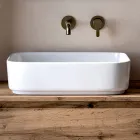 Bathroom Composition with 2 Oak Drawers, Ceramic Sink and Mirror - Titan Viadurini