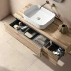 Bathroom Composition with 2 Oak Drawers, Ceramic Sink and Mirror - Titan Viadurini
