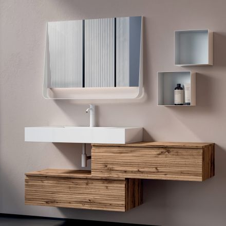 Bathroom Composition with 2 Drawers, White Sink, Mirror and Wall Cabinet - Elios Viadurini