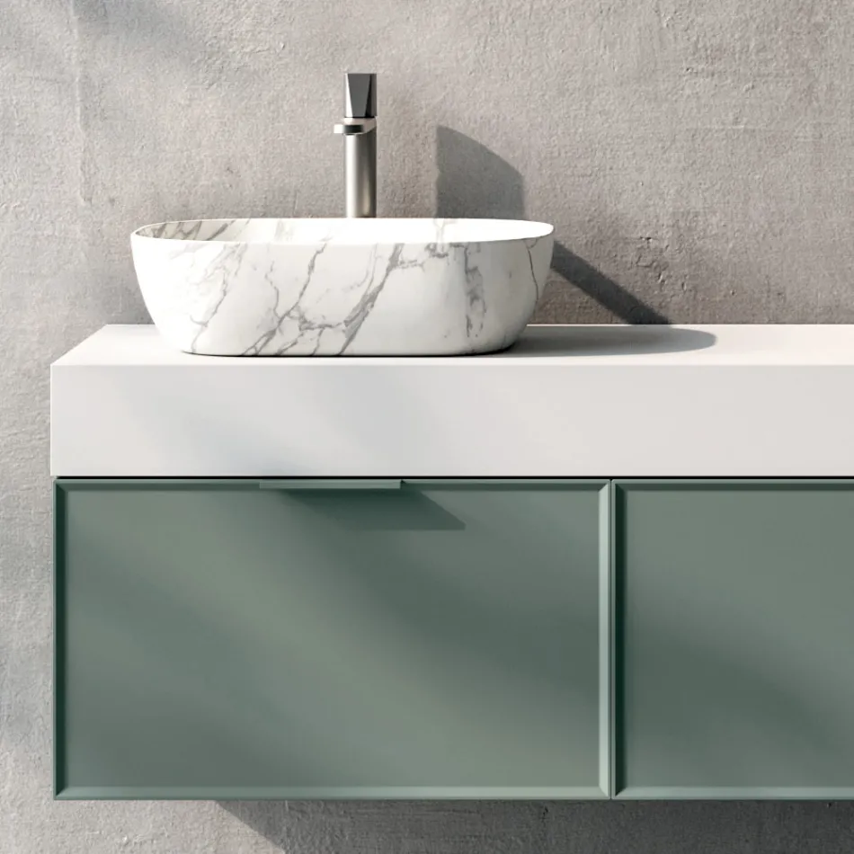 Bathroom Composition with 2 Drawers, Calacatta Ceramic Sink and Mirror - Orione Viadurini