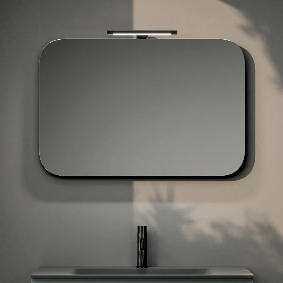 Bathroom Composition with 2 Drawers, Gray Glass Sink and Mirror - Elios Viadurini