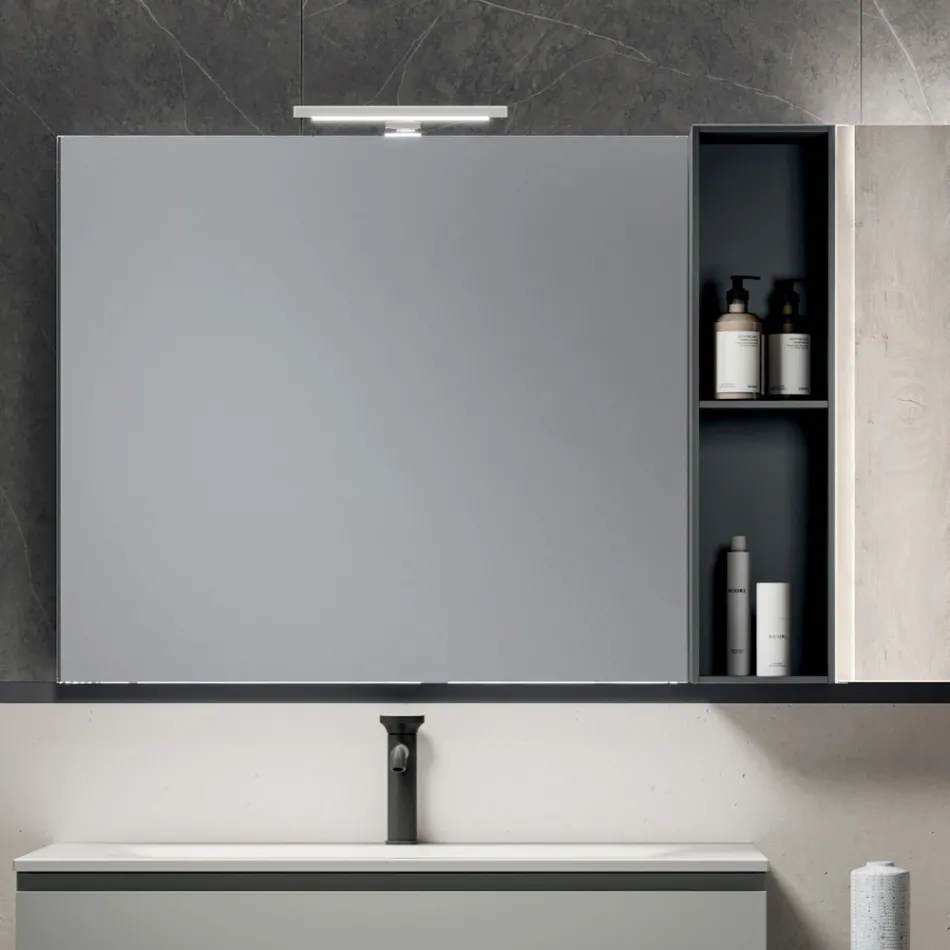 Bathroom Composition with 2 Drawers, Wall Cabinet, Column and Mirror - Titan Viadurini