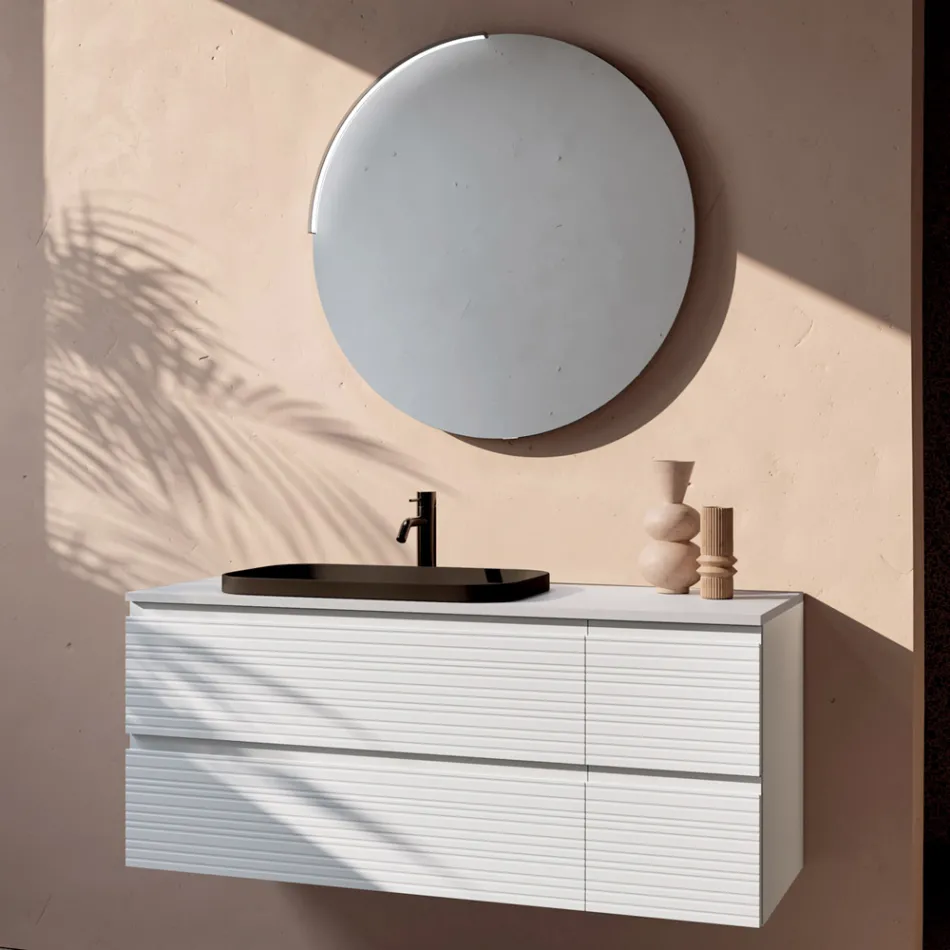Bathroom Composition with 4 Drawers, Black Ceramic Sink and Mirror - Elios Viadurini