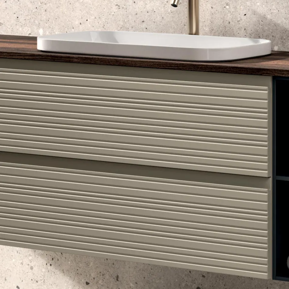 Bathroom Composition with 4 Drawers, Sink, Mirror, and Open Shelves - Elios Viadurini