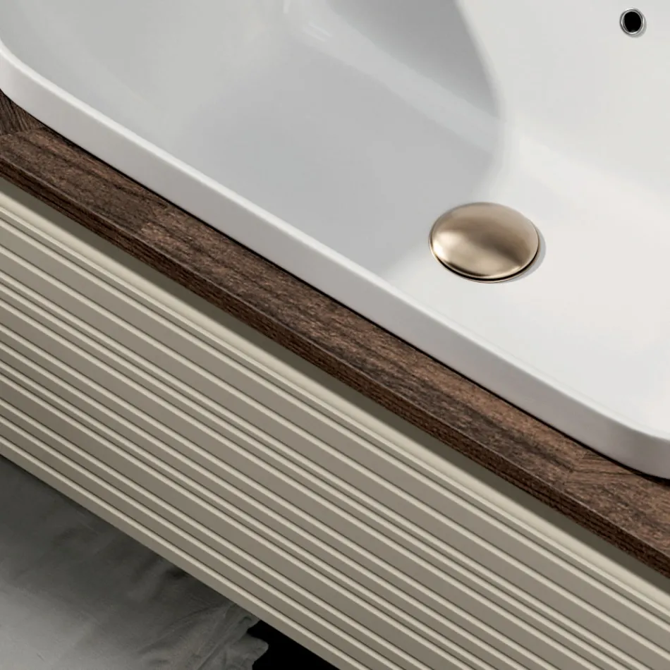 Bathroom Composition with 4 Drawers, Sink, Mirror, and Open Shelves - Elios Viadurini