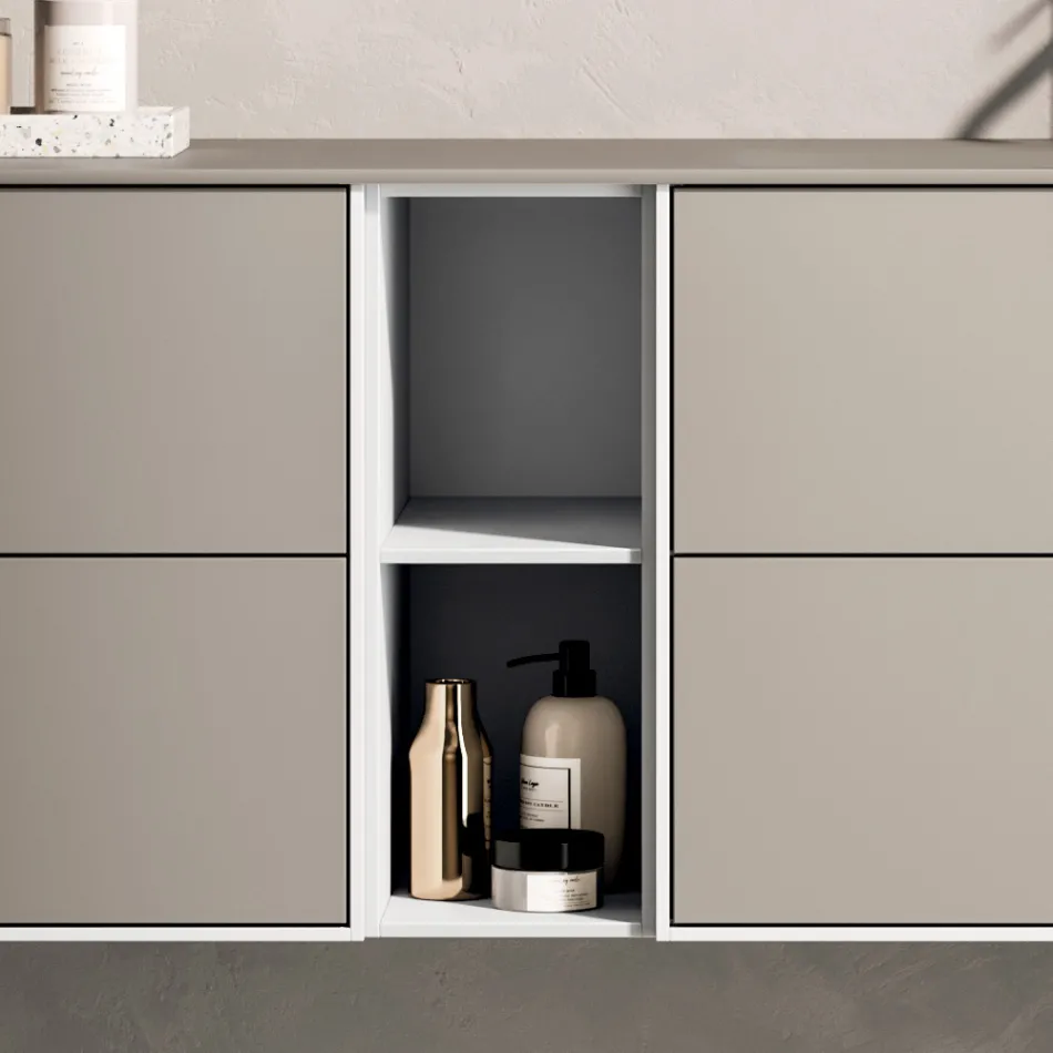 Bathroom Composition with 4 Drawers, Open Compartment, Sink and Mirror - Velaria Viadurini