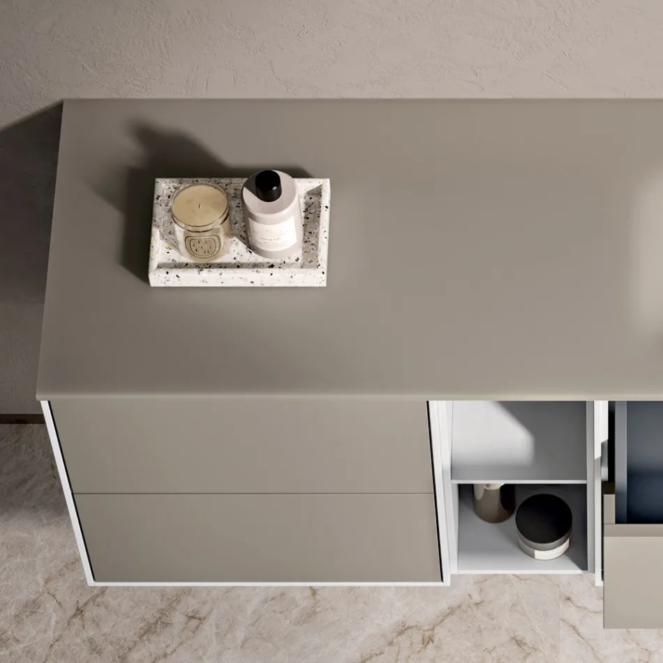 Bathroom Composition with 4 Drawers, Open Compartment, Sink and Mirror - Velaria Viadurini
