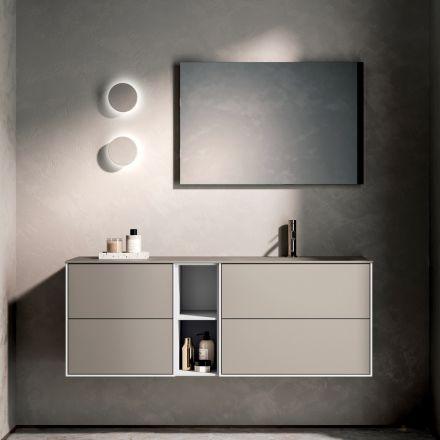 Bathroom Composition with 4 Drawers, Open Compartment, Sink and Mirror - Velaria Viadurini